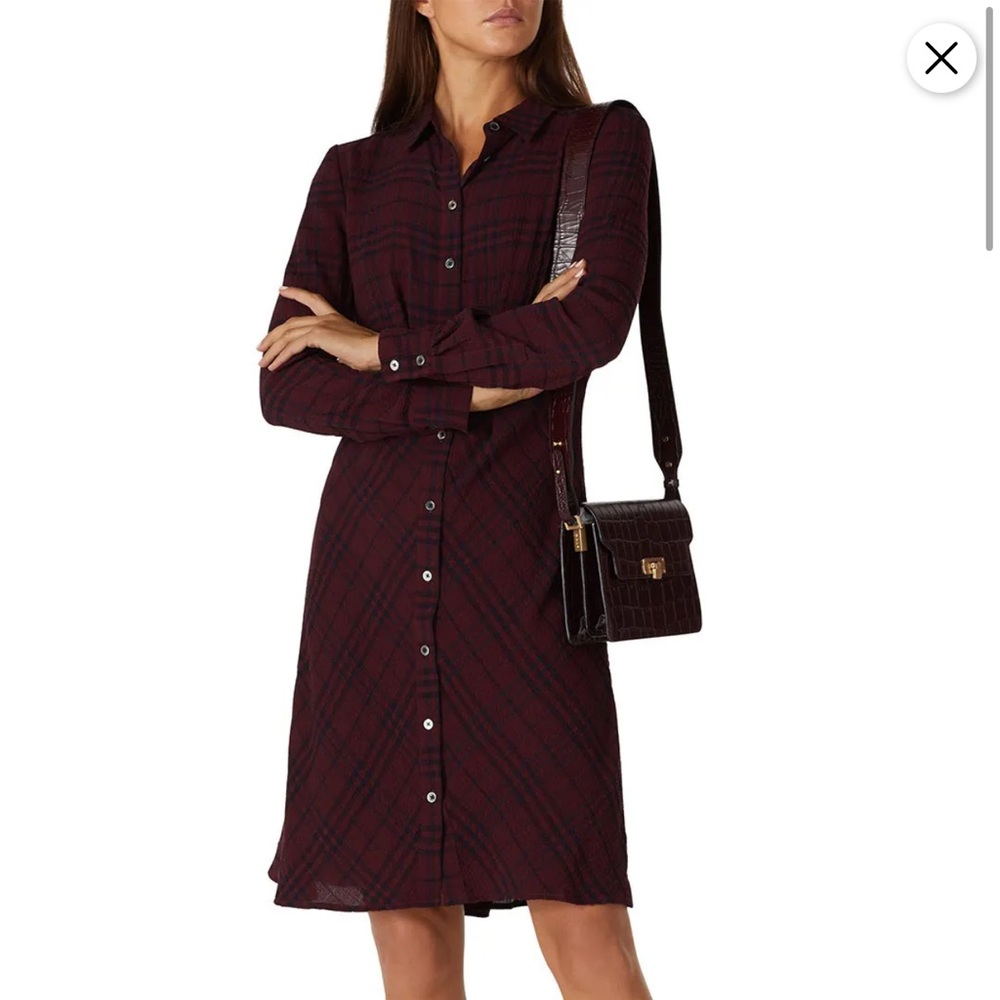 Thakoon Burgundy Plaid Long Sleeve Dress